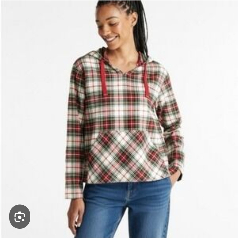 L.L. BEAN Scotch Plaid Flannel Hoodie Pajama Top L